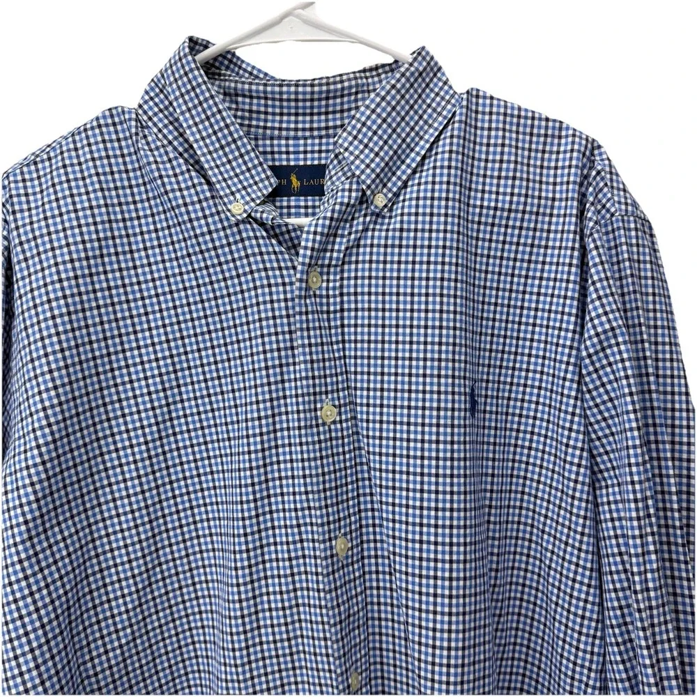 Polo Ralph Lauren Blue Check Cotton Oxford Button Down Shirt Size XL‎